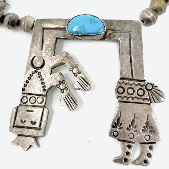 Monroe Ashley Navajo Native American Yei Squash Blossom Sterling Silver Necklace main image 5